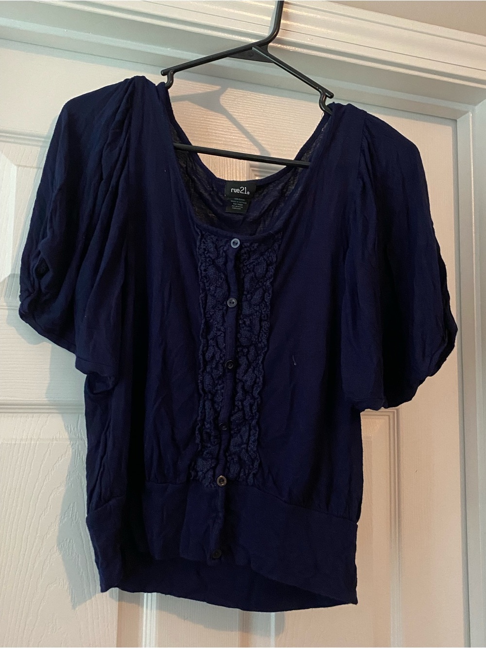Rue21 Dark Blue Short Sleeve Button-Front Blouse